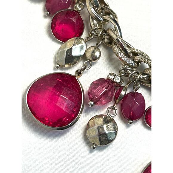 WHBM Faceted Dark Pink Gold Tone Bead Double Link Chain Necklace 18-19” - Picture 9 of 10